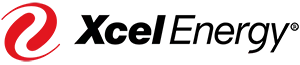 Xcel Energy logo with a red swirl symbol and black text on a white background.