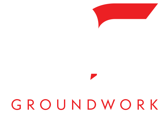 A red and white logo for a company called Project Groundwork