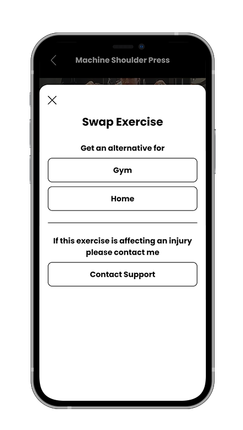 A screenshot of a swap exercise app on a cell phone.