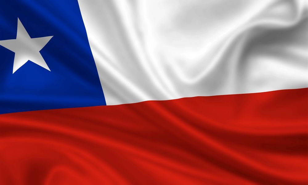 Bandera de Chile: cantón azul con estrella blanca, franjas blancas y rojas.