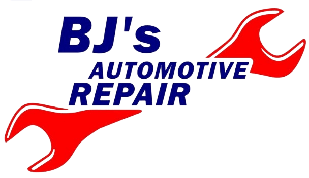 A logo for bj 's automotive repair with a wrench