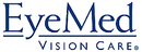 The logo for eyemed vision care is blue and white.