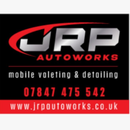 JRP Autoworks logo with mobile valeting and detailing, phone number, and website on black and red background