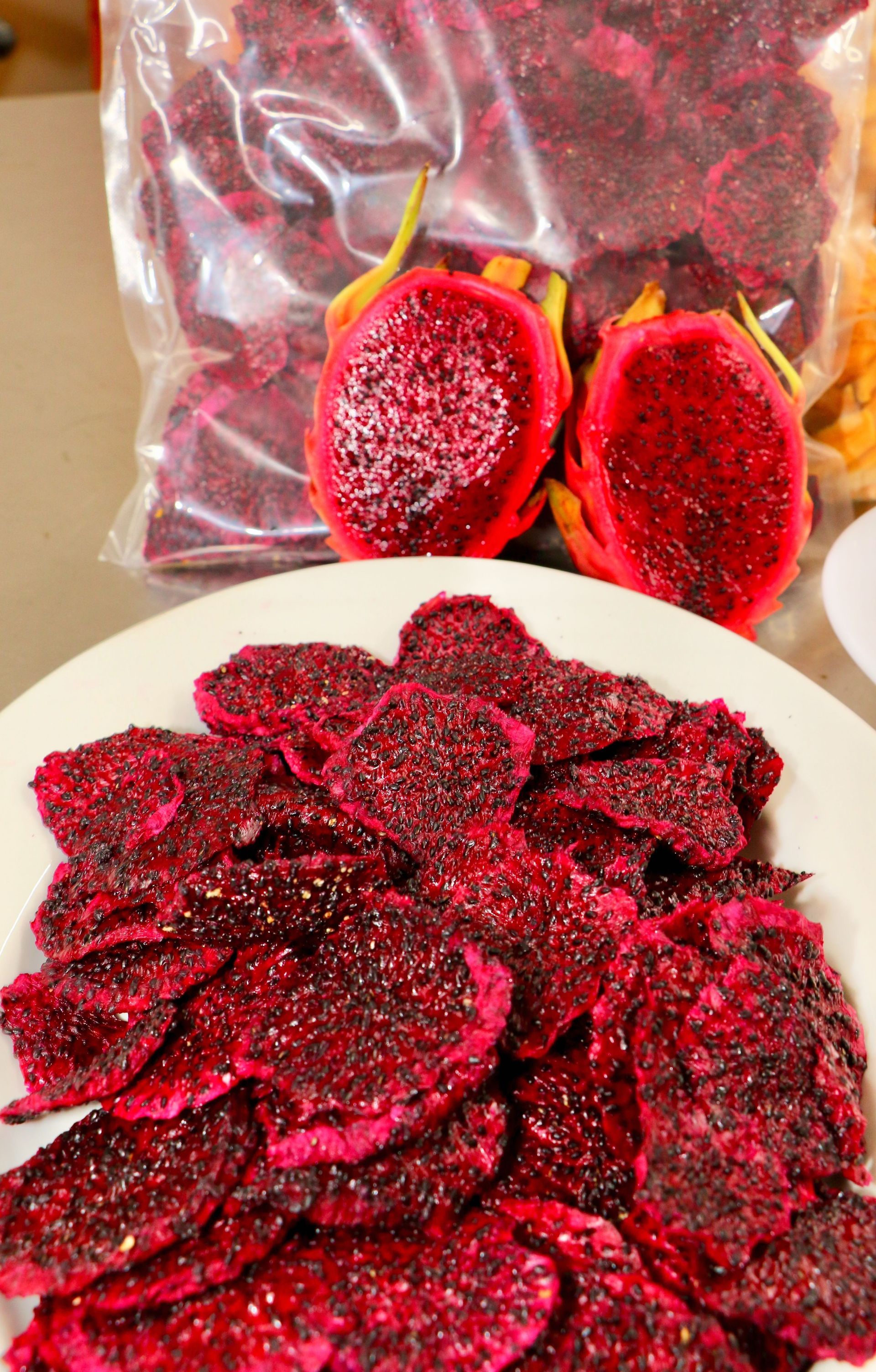 A Close-up Of a Pile of Dried Dragon Fruit Chips — Mareeba Golden Dried Mangoes in Mareeba, QLD