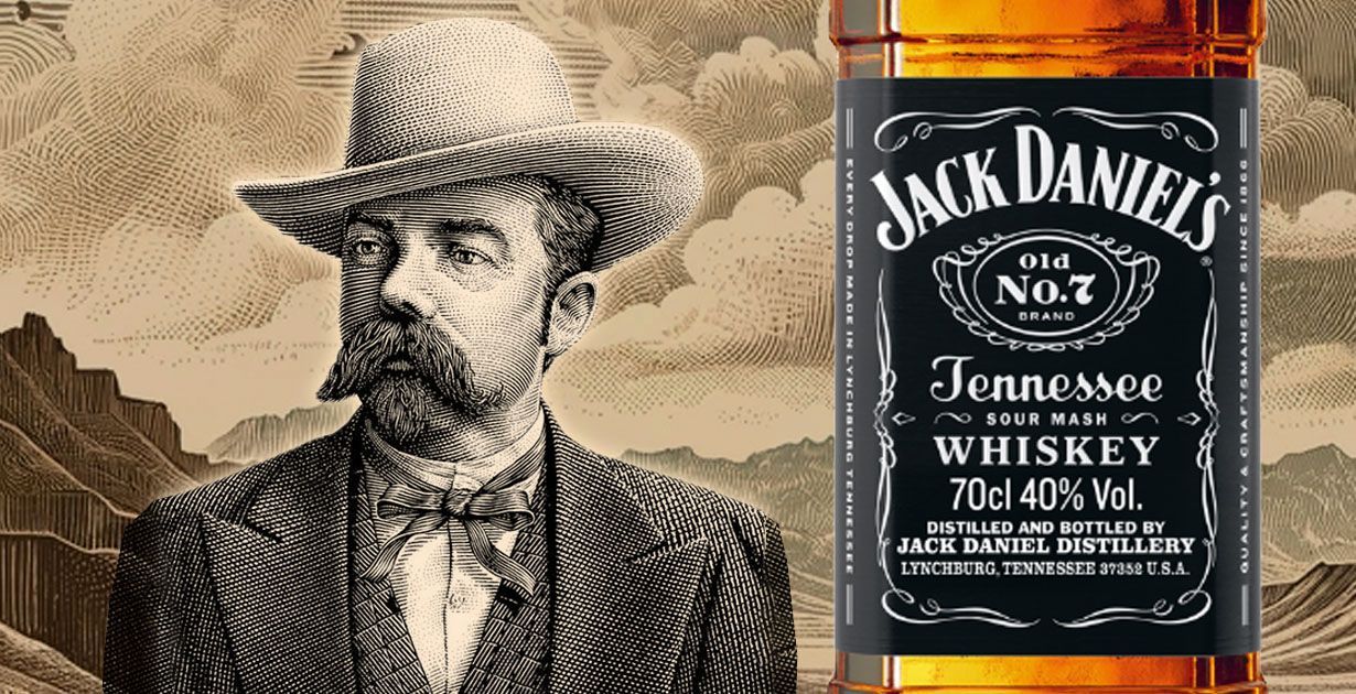 A bottle of jack daniel 's tennessee whiskey next to a man in a top hat