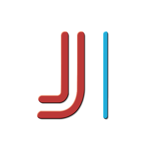 A red and blue letter j on a white background