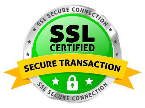 A green and silver badge that says ssl certified secure transaction.