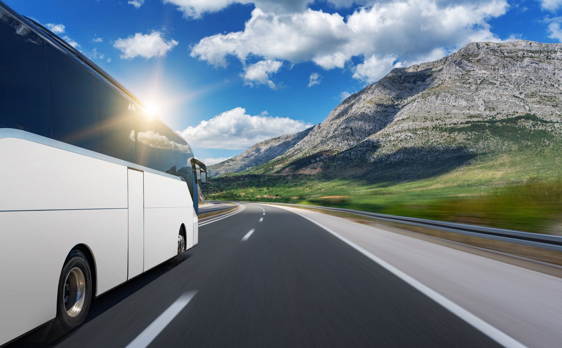 autobus su strada con montagne