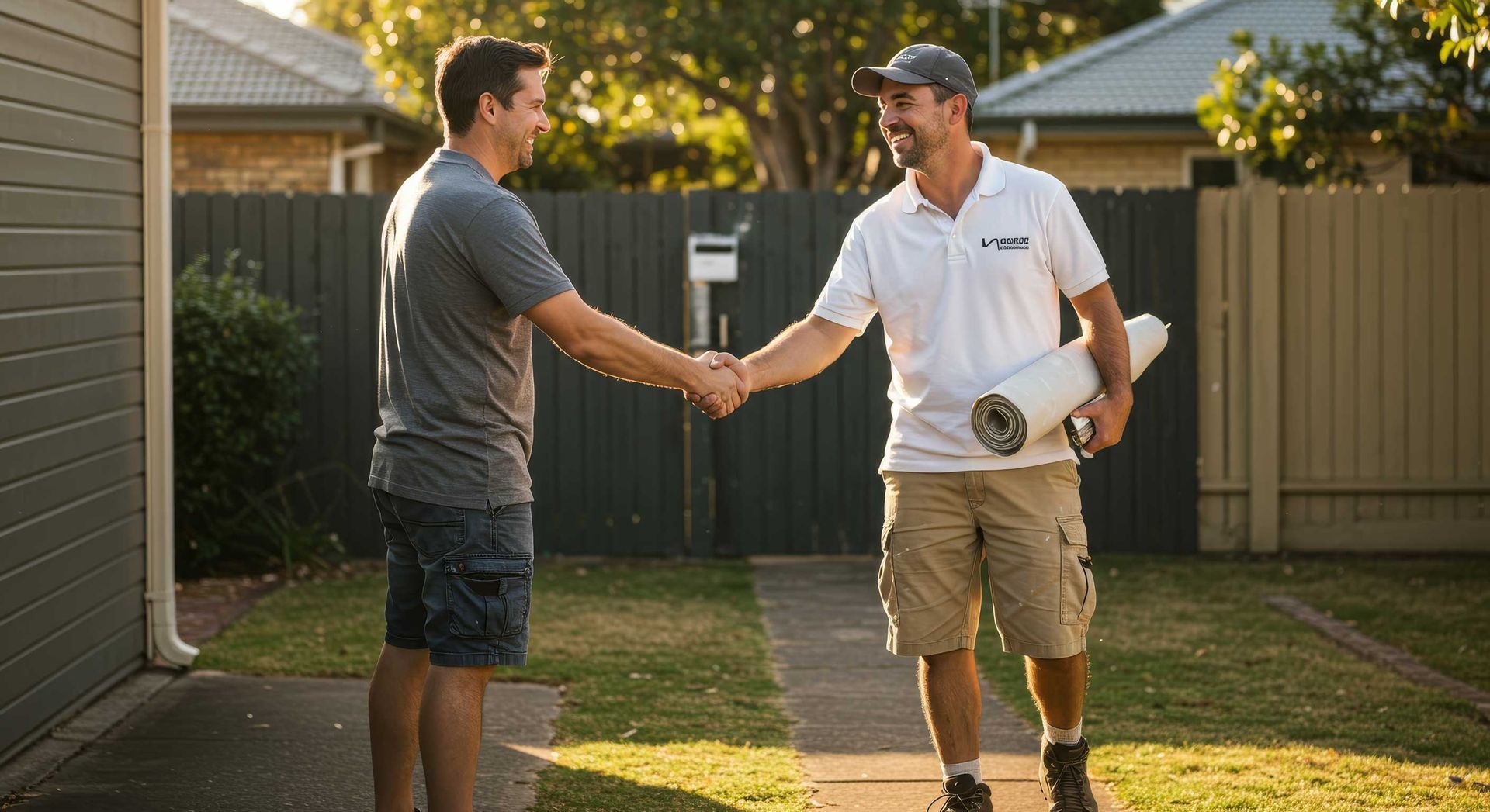Happy Homeowner Shaking Hands with Painter After Job Completion in Gladstone