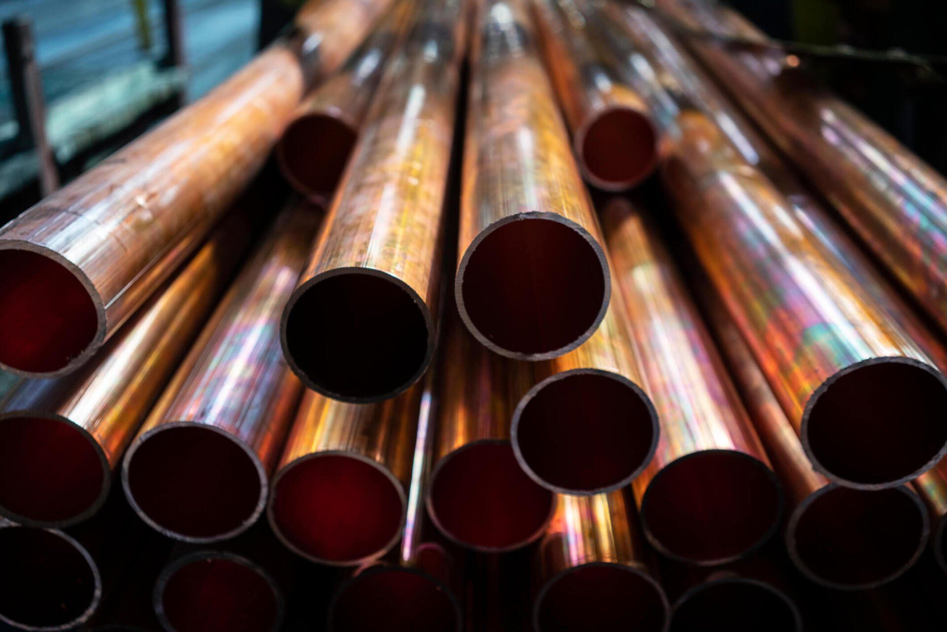 Stack of copper pipes. Stack of copper pipes.