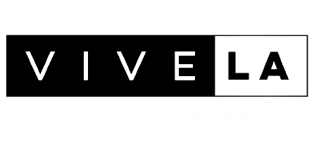 VIVE LA logo in black and white, with bold black text and a white LA panel