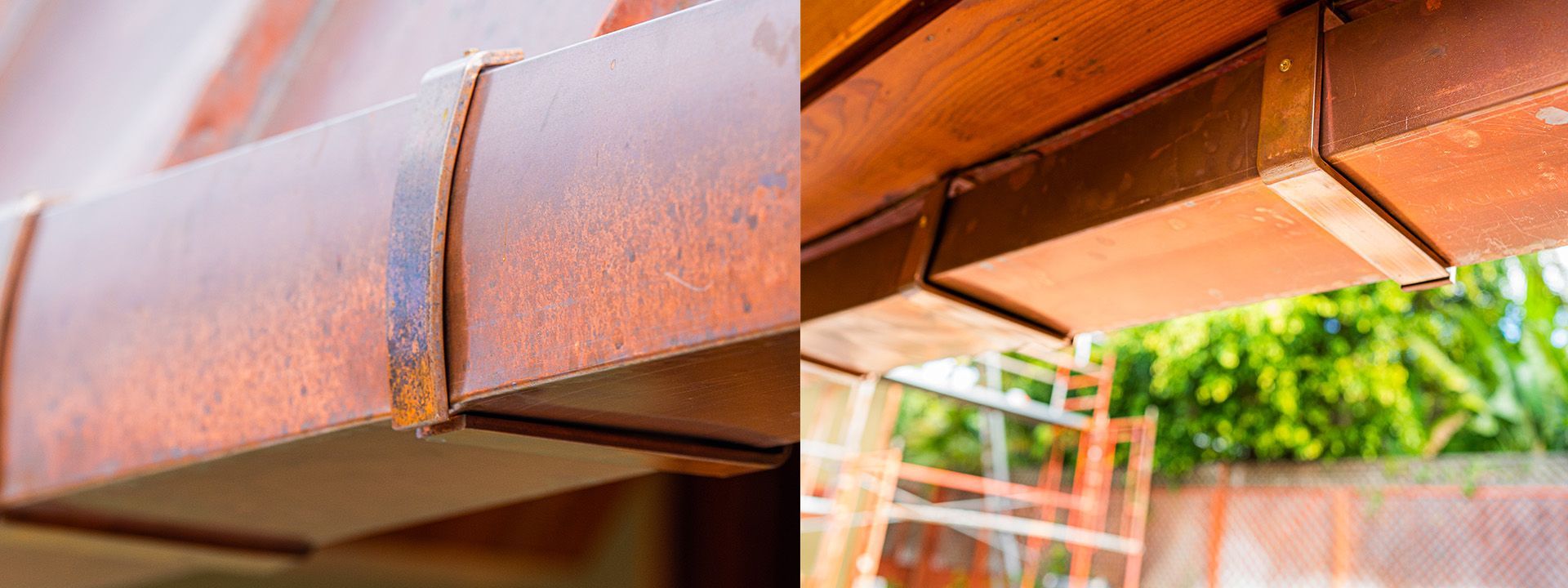 A close up of a rusty piece of metal next to a picture of a rusty piece of metal.