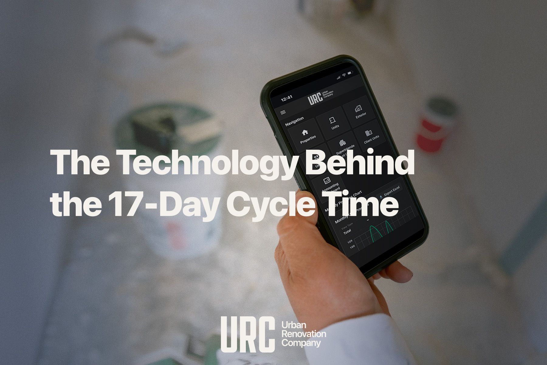 Hand holding a smartphone over a blurred surface with the text “The Technology Behind the 17-Day Cycle Time”