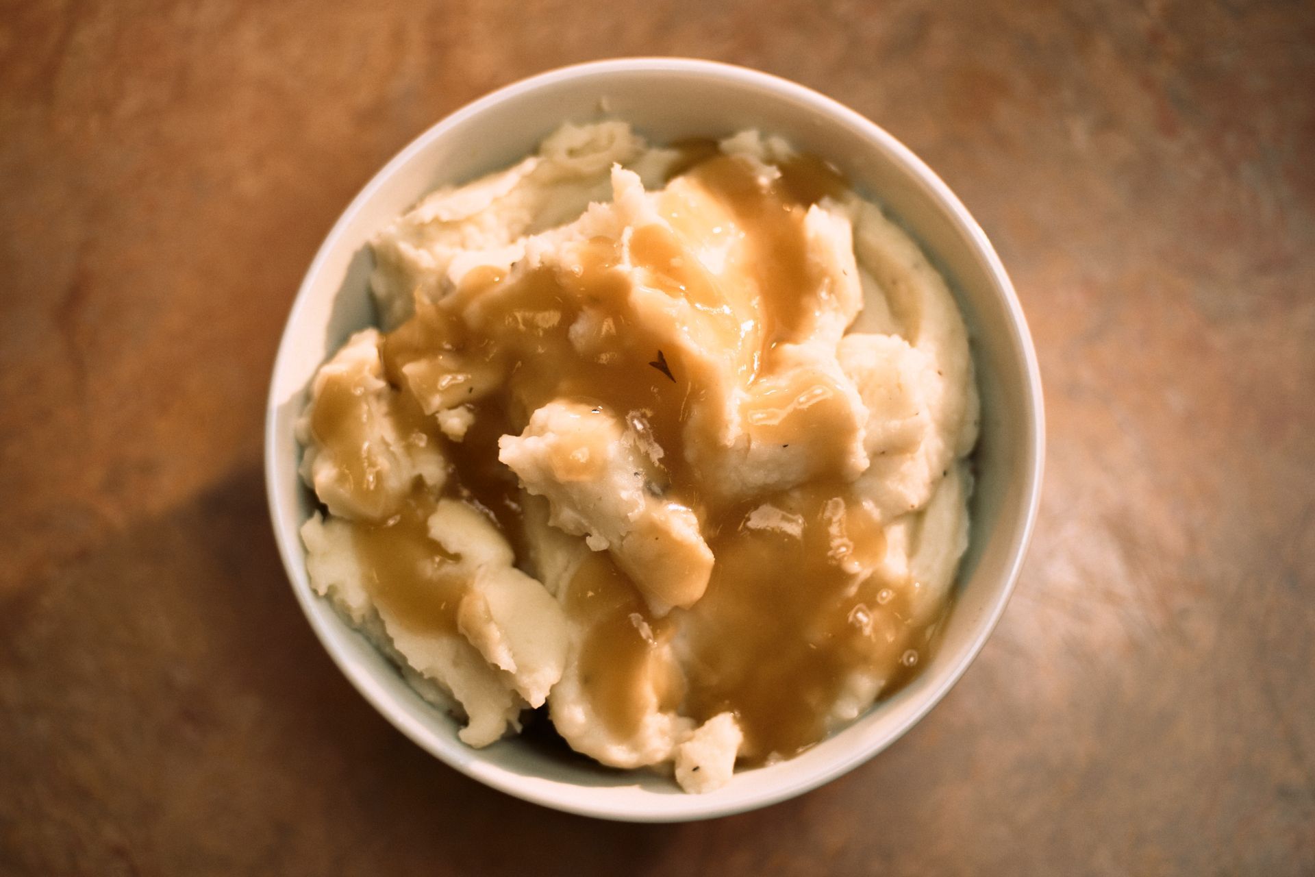 Mashed potato and gravy at Chicken Supreme in Paterson, NJ.