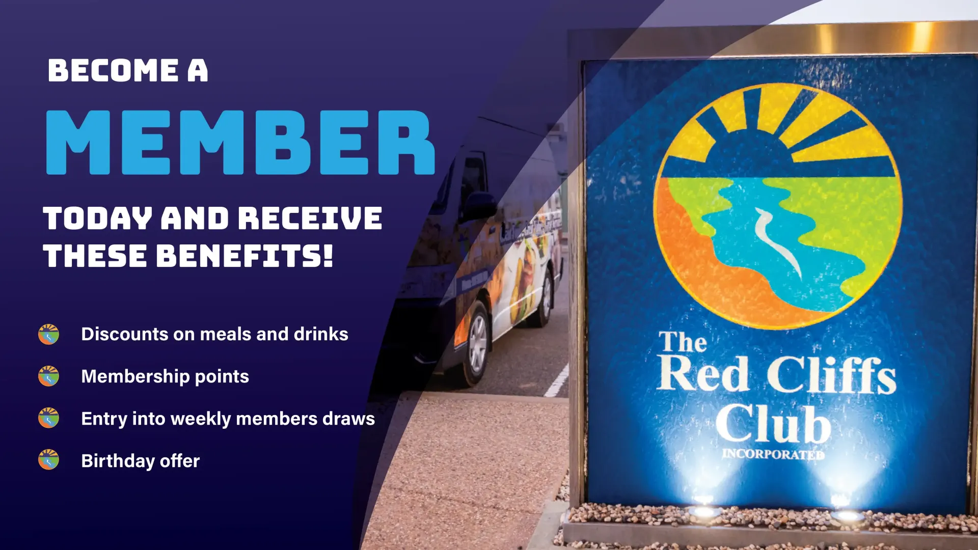 Become a Red Cliffs Club Member today and receive discounts on meals and drinks, Entry into weekly draws, birthday offers, and free function room hire. 