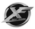 Silver and black XF Off-Road logo with a stylized