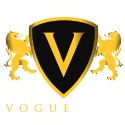 Gold shield logo with black center and gold