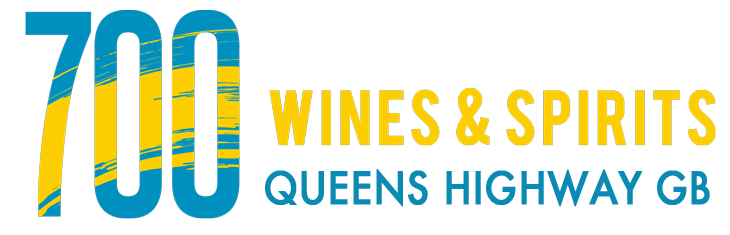 A blue and yellow logo for 700 wines and spirits