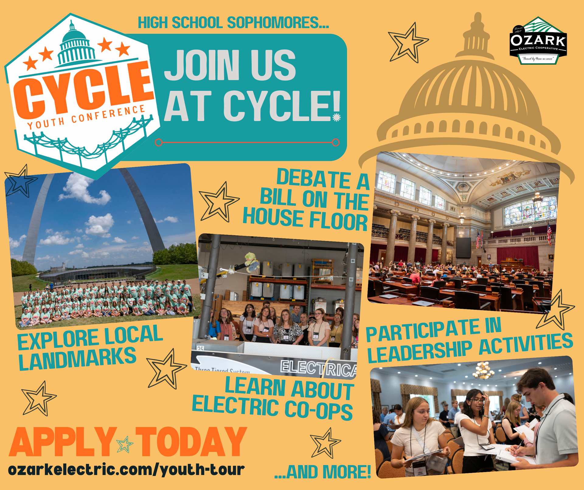Colorful collage promoting Cycle  with photos, Capitol graphic, and text: join us, apply today.