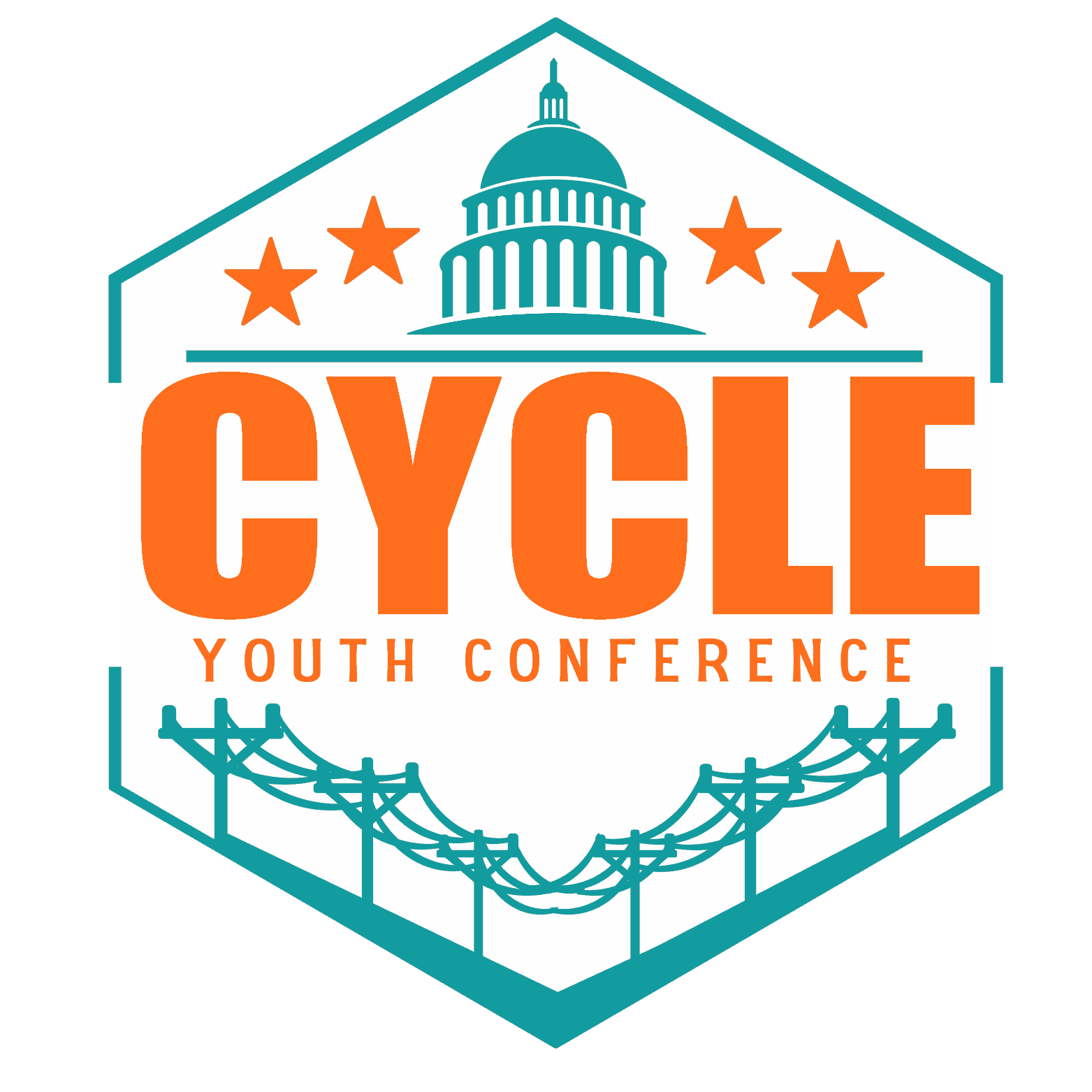 CYCLC Youth Conference logo with Capitol dome, stars, and bridge in teal and orange