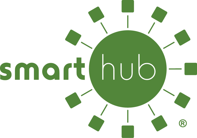 SmartHub logo with green text and circular hub icon with radiating squares
