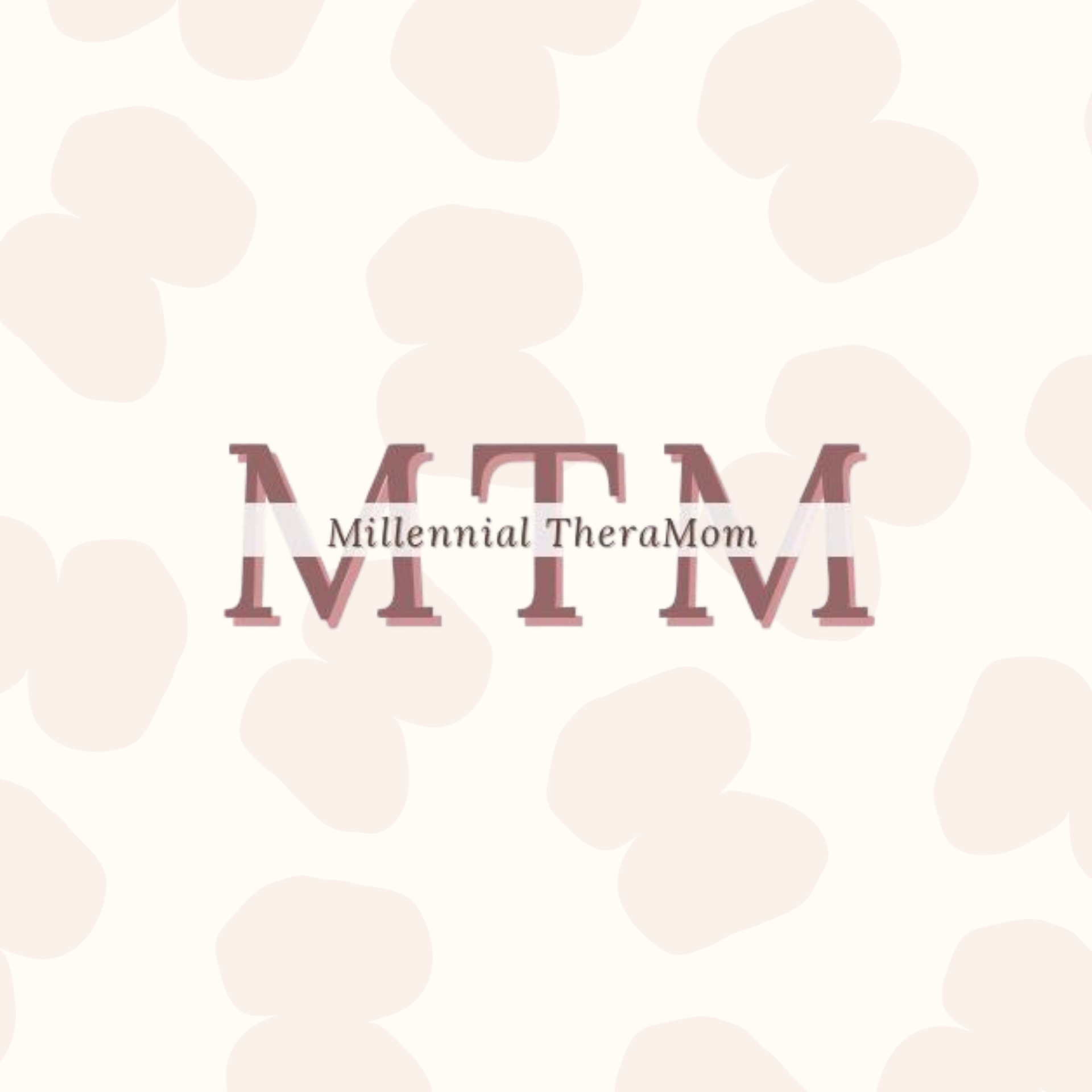 Millennial TheraMom logo with mauve monogram on a pale pink heart-patterned background