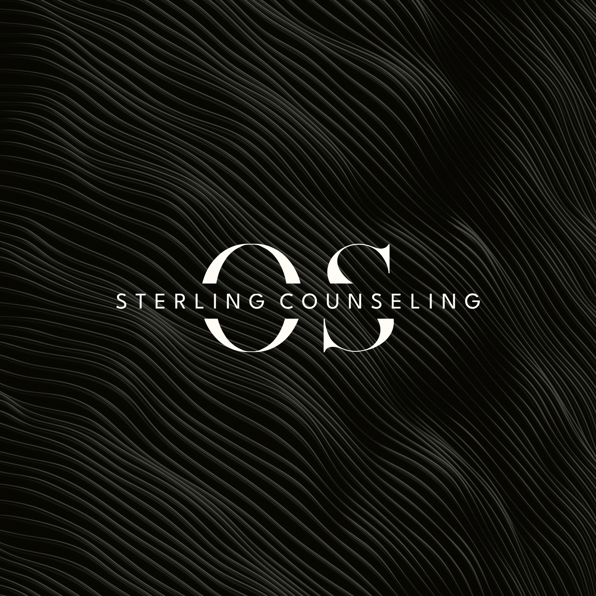 Sterling Counseling logo with white “SC” on a black textured background