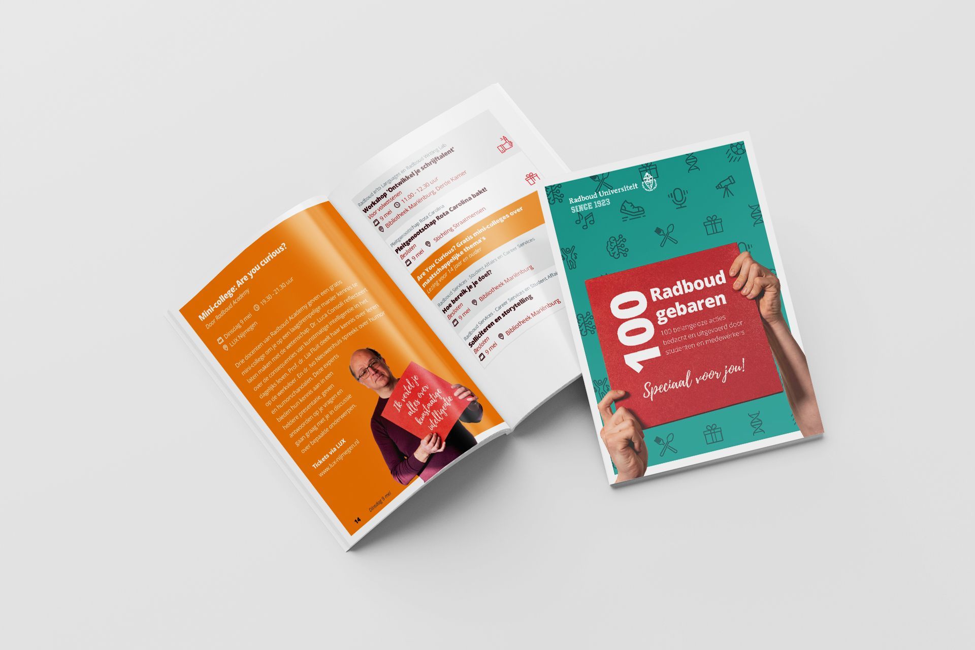 Brochure '100 Radboud gebaren'. Vormgeving Suzanne Menheere
