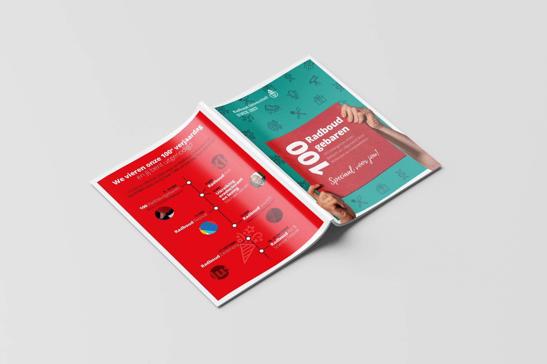 Brochure '100 Radboud gebaren'. Vormgeving Suzanne Menheere
