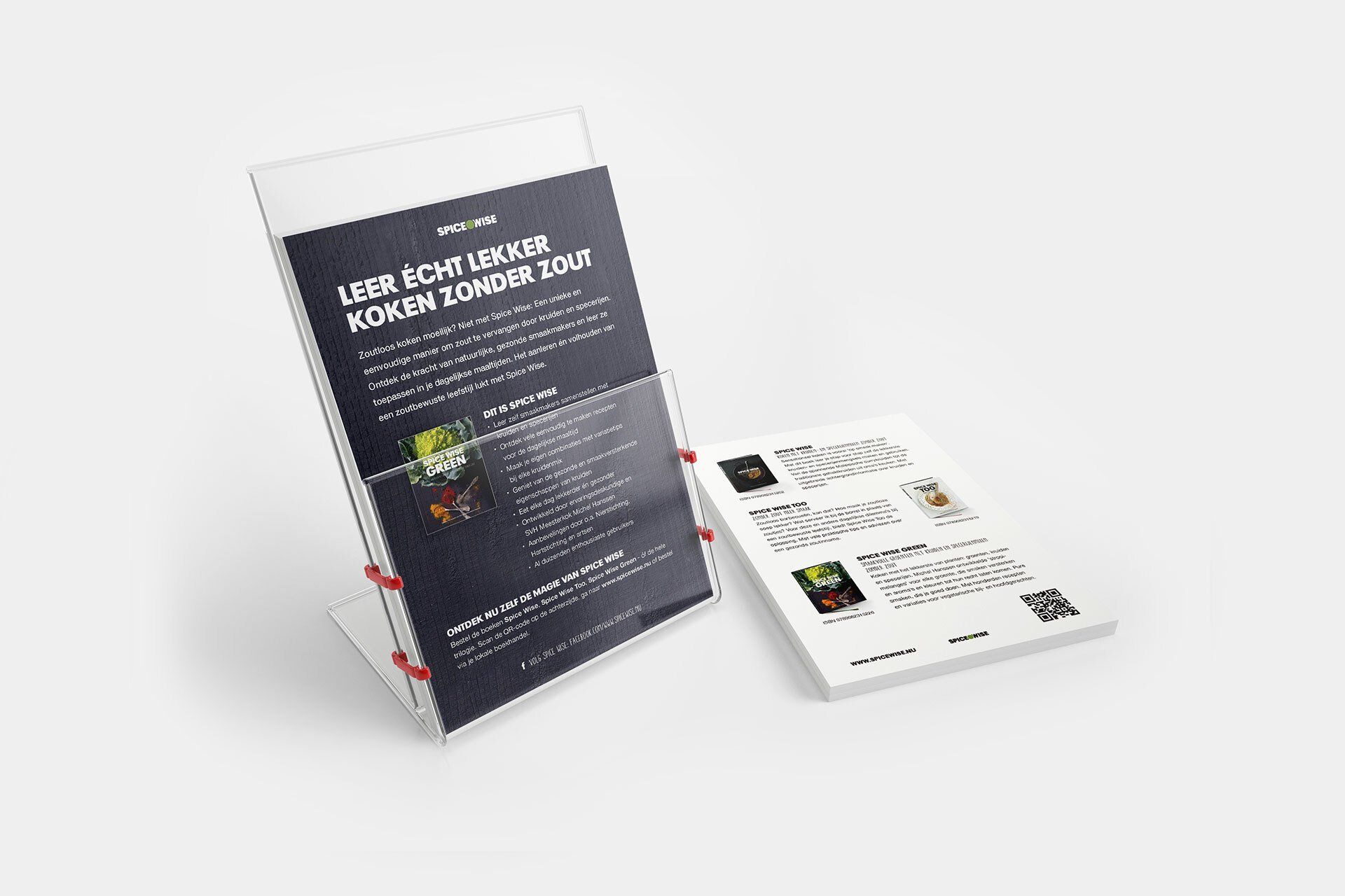 Flyer voor kookboek 'Spice Wise Green' van fotograaf Bart Nijs en Meesterkok Michel Hanssen. Design: Suzanne Menheere