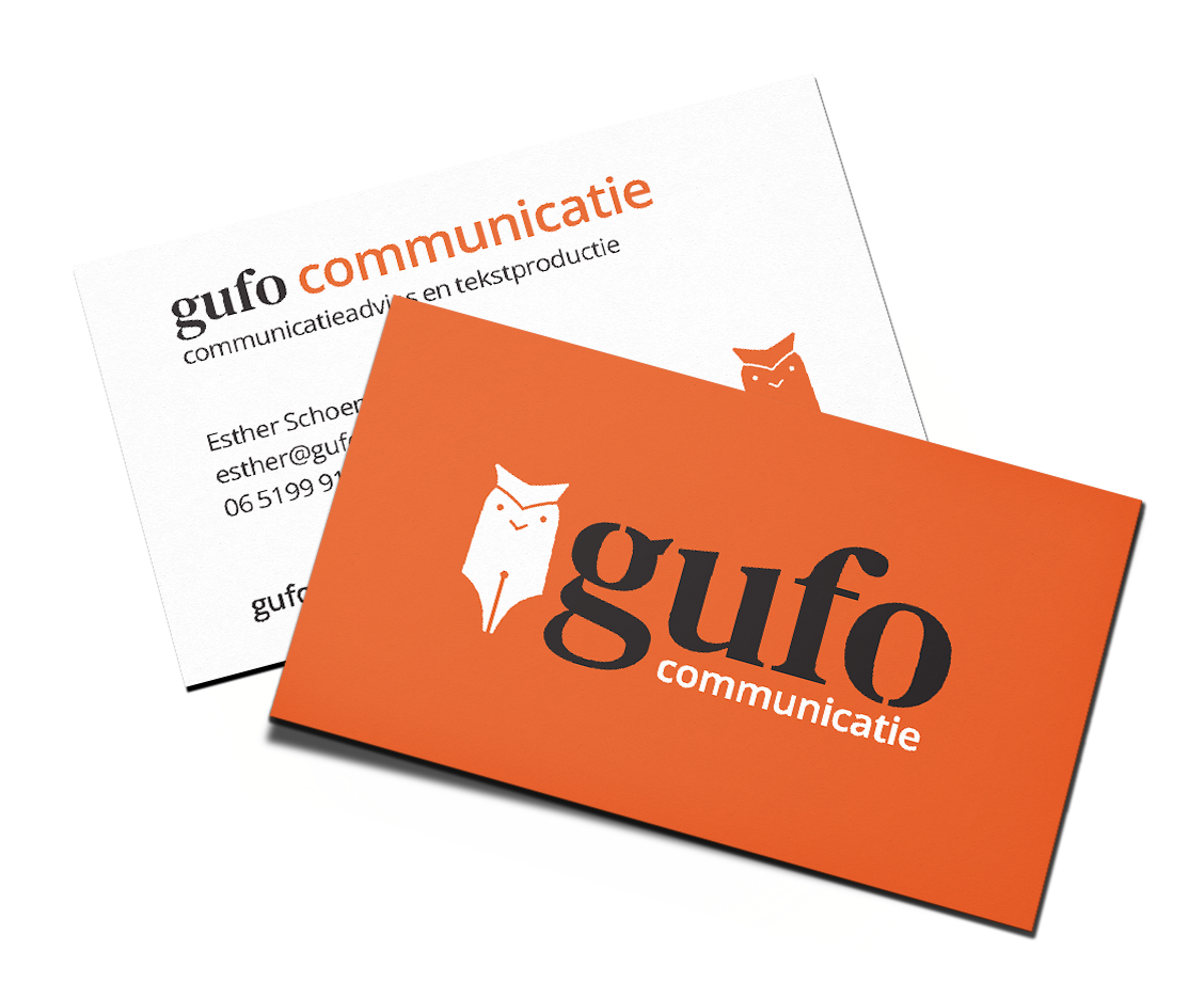 Logo Gufo Communicatie (Esther Schoenmakers). Ontwerp door Suzanne Menheere.