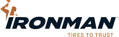 IRONMAN logo with orange swoosh and black text, tagline “TIRES TO TRUST” below