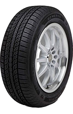 Black car tire with silver alloy wheel on a white background