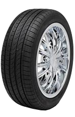Chrome-spoked car wheel with black tire on white background