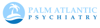 Palm Atlantic Psychiatry logo: a palm tree on an island with waves inside a light blue circle, text next to it.
