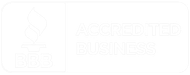 a white sign that says `BBB` accredited business '' on a white background.