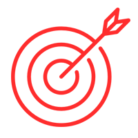 Un icono rojo de un objetivo con una flecha en el centro.