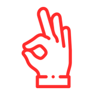 Un dibujo de línea roja de una mano haciendo un signo de ok.