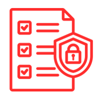 Un icono rojo de una lista de verificación con un escudo y un candado.