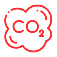 Un icono rojo de una nube con las letras co2 en ella.