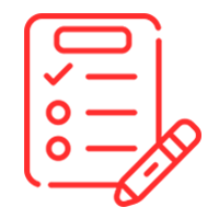Un icono rojo de una lista de verificación con un lápiz al lado.