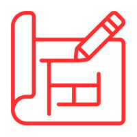 Un icono rojo de un lápiz escribiendo en un trozo de papel.