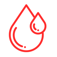Un ícono de dos gotas de agua de color rojo, una grande y otra pequeña,