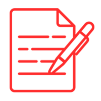 Un icono rojo de un bolígrafo escribiendo en un trozo de papel.