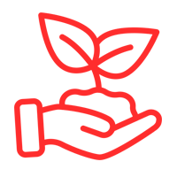 Una mano sostiene una planta con hojas creciendo de ella.
