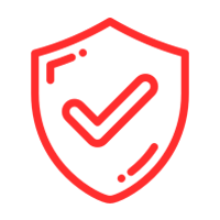 Un escudo rojo con una marca de verificación.