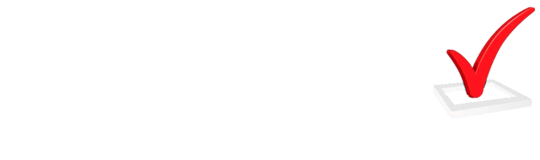 Una marca de verificación roja está en un cuadro sobre un fondo blanco.