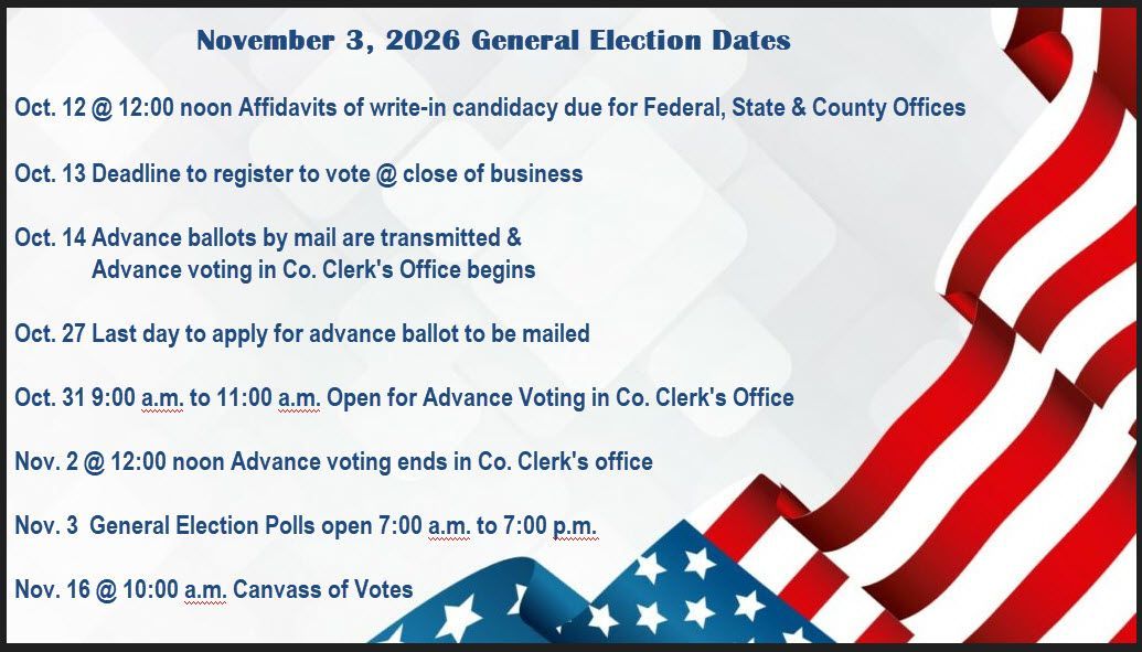 November 2026 Nemaha County General Election Dates