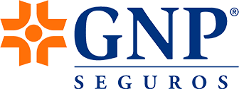 Logotipo de GNP Seguros con icono de estrella naranja y texto azul sobre fondo blanco.