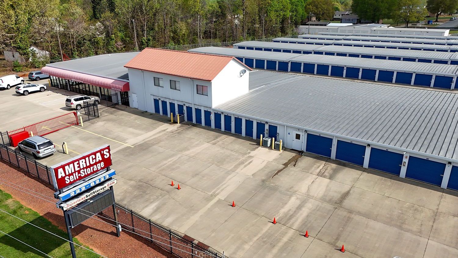 Storage units with blue doors and great security near Burlington, NC